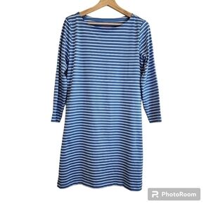 Vinyard Vines M Sankaty Blue With White Horizontal Stripes 3/4 Sleeve Dress Knee